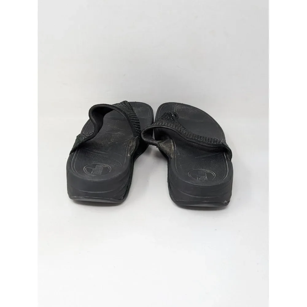 FitFlop Womens Size 7 Lulu Crystal Embellished Sandal Wedge‎ Black Thong 301-122